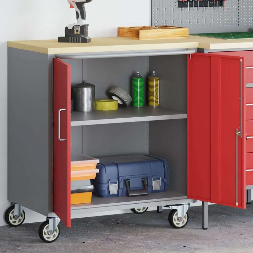 Bouwbeslag*vidaXL Werkbank en Grijs 75 x 45 x 85 cm Engineered hout en staal Rood