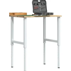 Bouwbeslag*vidaXL Werkbank 80x60x(71,5-98) cm massief eikenhout wit en naturel