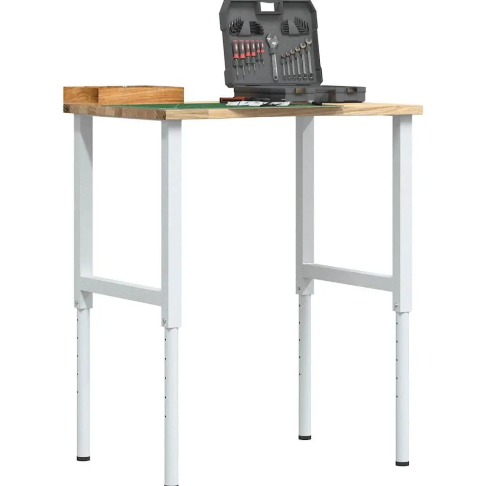 Bouwbeslag*vidaXL Werkbank 80x60x(71,5-98) cm massief eikenhout wit en naturel