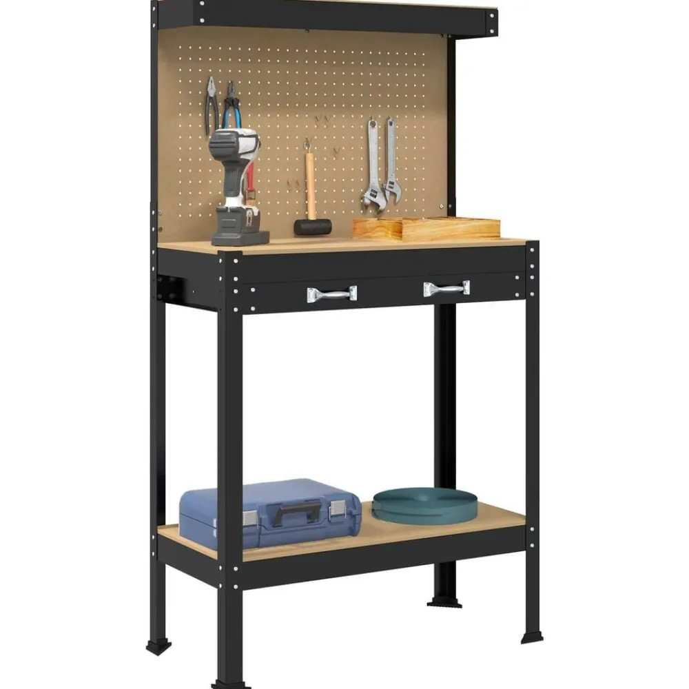 Bouwbeslag*vidaXL Werkbank Zwart 81 x 41 x 145 cm Bewerkt hout en metaal