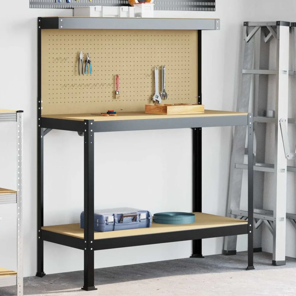 Bouwbeslag*vidaXL Werkbank Zwart 114 x 54 x 145 cm Bewerkt hout en metaal