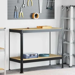 Bouwbeslag*vidaXL Werkbank Zwart 115 x 55 x 91 cm Bewerkt hout en metaal