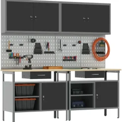 Bouwbeslag*vidaXL Werkbankset met lade 8 pcs en Grijs Gepoedercoat staal Zwart