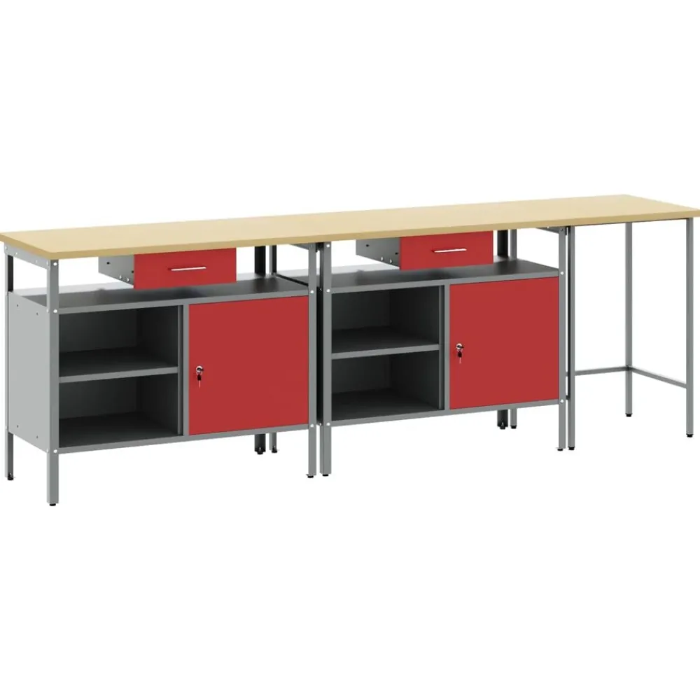 Bouwbeslag*vidaXL Werkbankset met lade 3 pcs Zwart en Grijs Gepoedercoat staal Rood