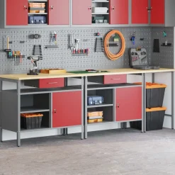 Bouwbeslag*vidaXL Werkbankset met lade 3 pcs Zwart en Grijs Gepoedercoat staal Rood