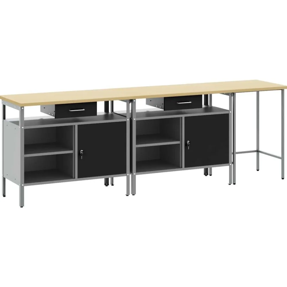 Werkbankset met lade 3 pcs Rood en Grijs Gepoedercoat staal>vidaXL Discount