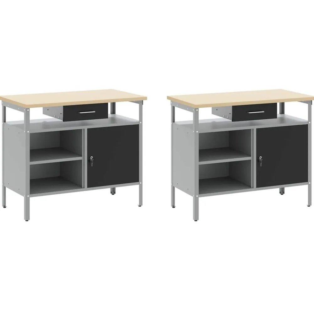 Bouwbeslag*vidaXL Werkbankset met lade 8 pcs en Grijs Gepoedercoat staal Zwart