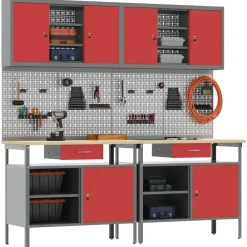 Bouwbeslag*vidaXL Werkbankset met lade 8 pcs en Grijs Gepoedercoat staal Rood