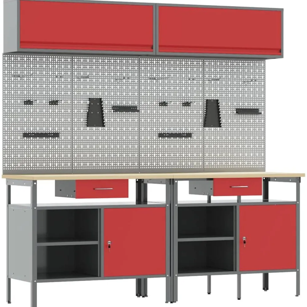 Werkbankset met lade 8 pcs en Grijs Gepoedercoat staal>vidaXL Outlet