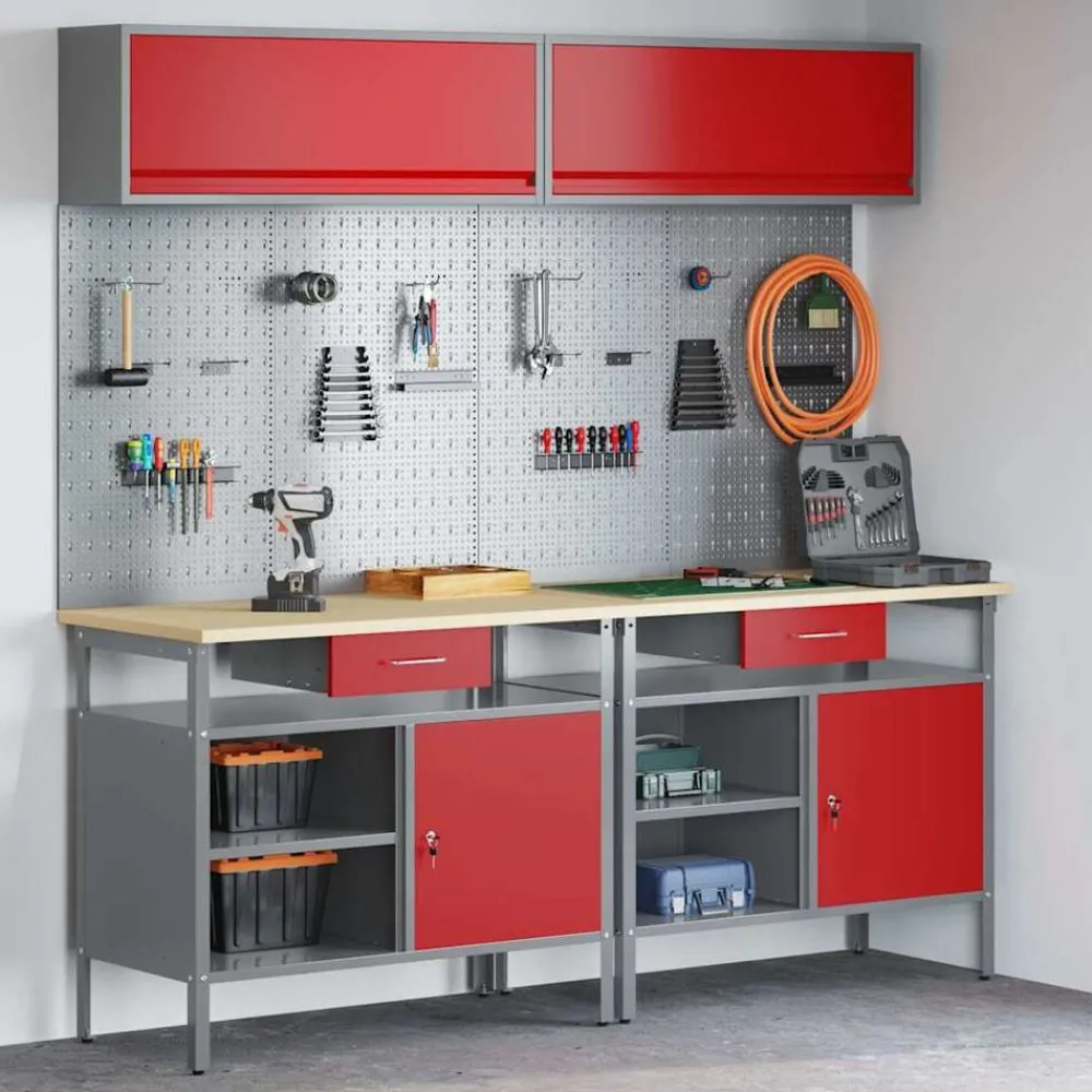 Werkbankset met lade 8 pcs en Grijs Gepoedercoat staal>vidaXL Outlet