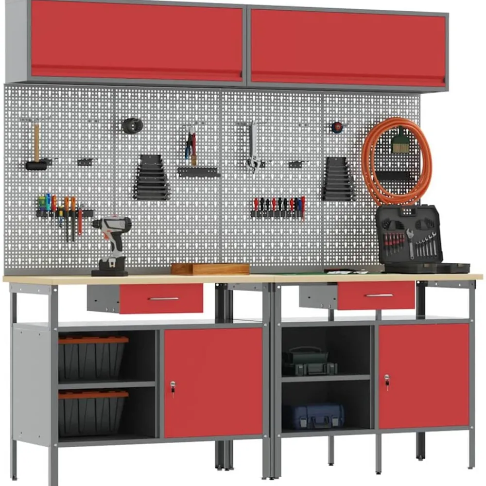 Werkbankset met lade 8 pcs en Grijs Gepoedercoat staal>vidaXL Outlet