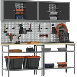 Bouwbeslag*vidaXL Werkbankset met plank 8 pcs en Grijs Gepoedercoat staal Zwart
