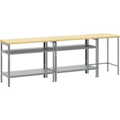 Bouwbeslag*vidaXL Werkbankset met plank 3 pcs Beige en Gepoedercoat staal Grijs