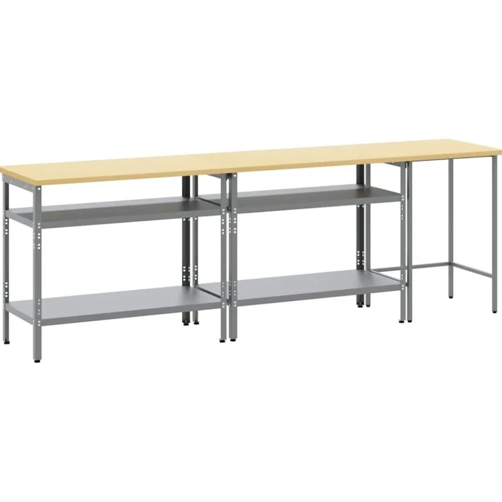 Bouwbeslag*vidaXL Werkbankset met plank 3 pcs Beige en Gepoedercoat staal Grijs