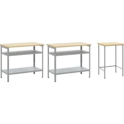 Bouwbeslag*vidaXL Werkbankset met plank 3 pcs Beige en Gepoedercoat staal Grijs