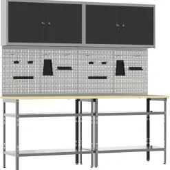Werkbankset met plank 8 pcs en Grijs Gepoedercoat staal>vidaXL New