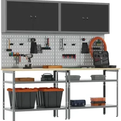 Werkbankset met plank 8 pcs en Grijs Gepoedercoat staal>vidaXL New