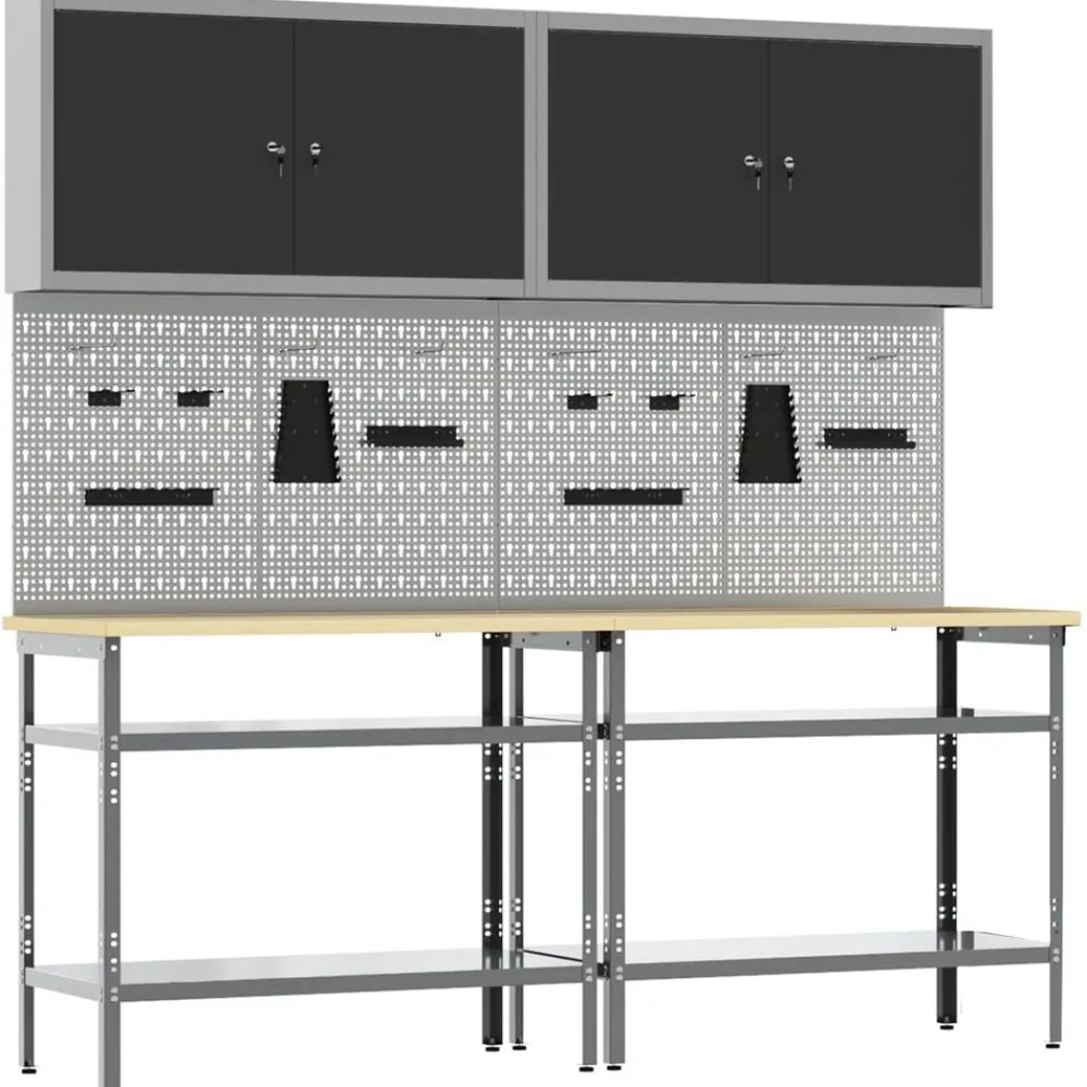 Werkbankset met plank 8 pcs en Grijs Gepoedercoat staal>vidaXL New