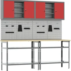 Bouwbeslag*vidaXL Werkbankset met plank 8 pcs en Grijs Gepoedercoat staal Rood