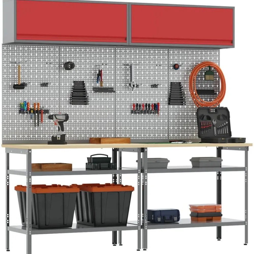 Werkbankset met plank 8 pcs en Grijs Gepoedercoat staal>vidaXL Best
