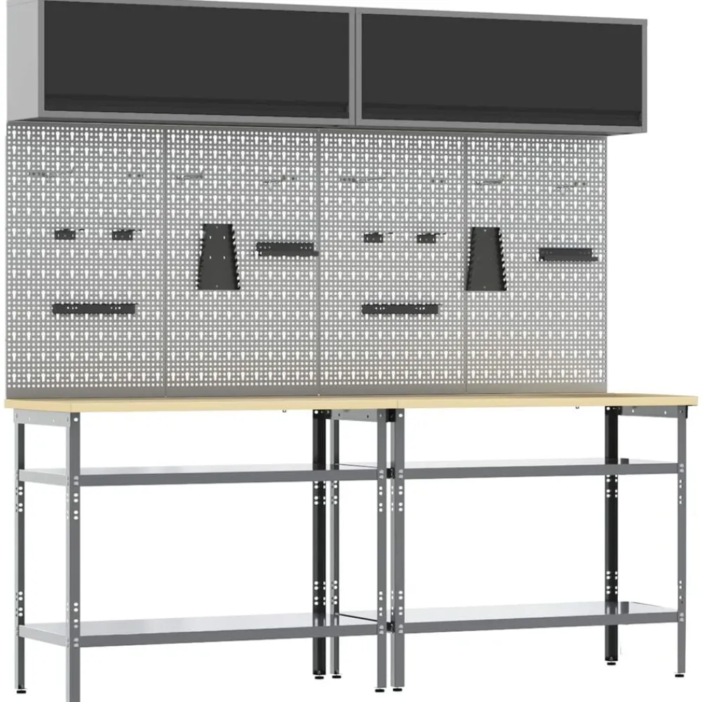 Werkbankset met plank 8 pcs en Grijs Gepoedercoat staal>vidaXL Online