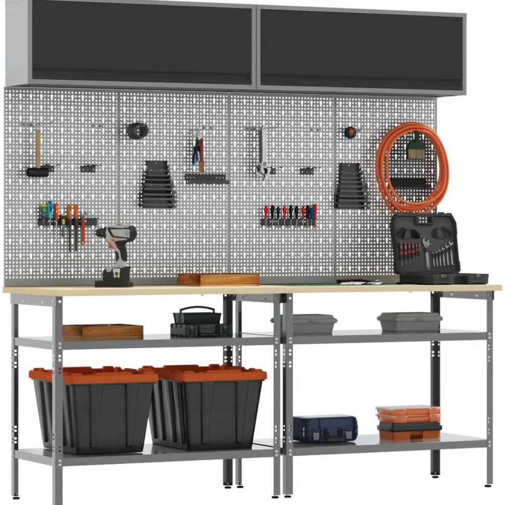 Werkbankset met plank 8 pcs en Grijs Gepoedercoat staal>vidaXL Online