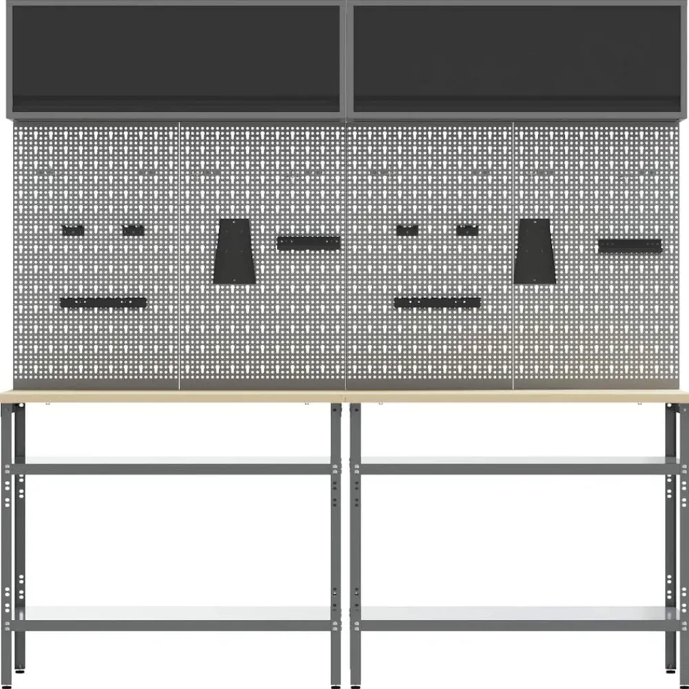 Werkbankset met plank 8 pcs en Grijs Gepoedercoat staal>vidaXL Online