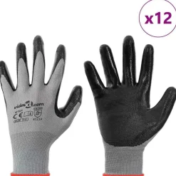 Beschermende Kleding*vidaXL Werkhandschoenen 12 pcs Grijs en zwart 7 / S Polyester