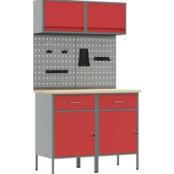 Bouwbeslag*vidaXL Werkkast set 6 pcs Poedergecoat staal en gefabriceerd hout Rood