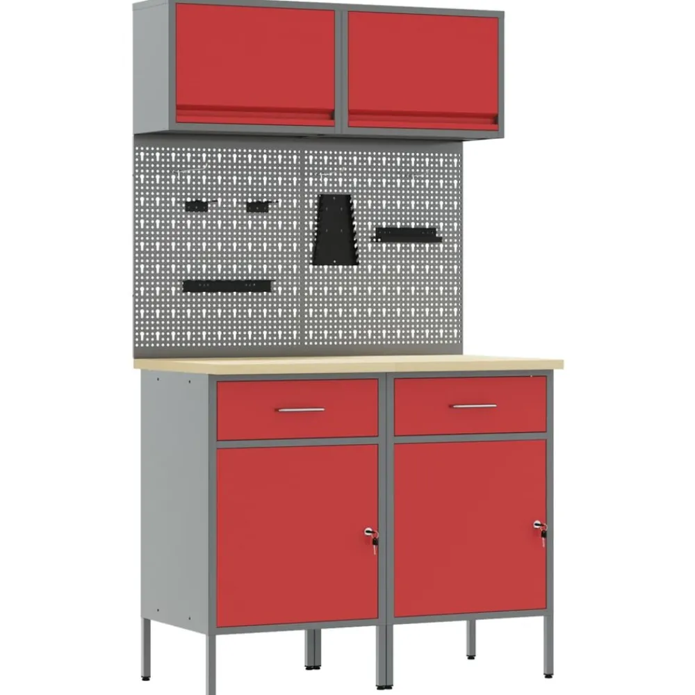 Bouwbeslag*vidaXL Werkkast set 6 pcs Poedergecoat staal en gefabriceerd hout Rood