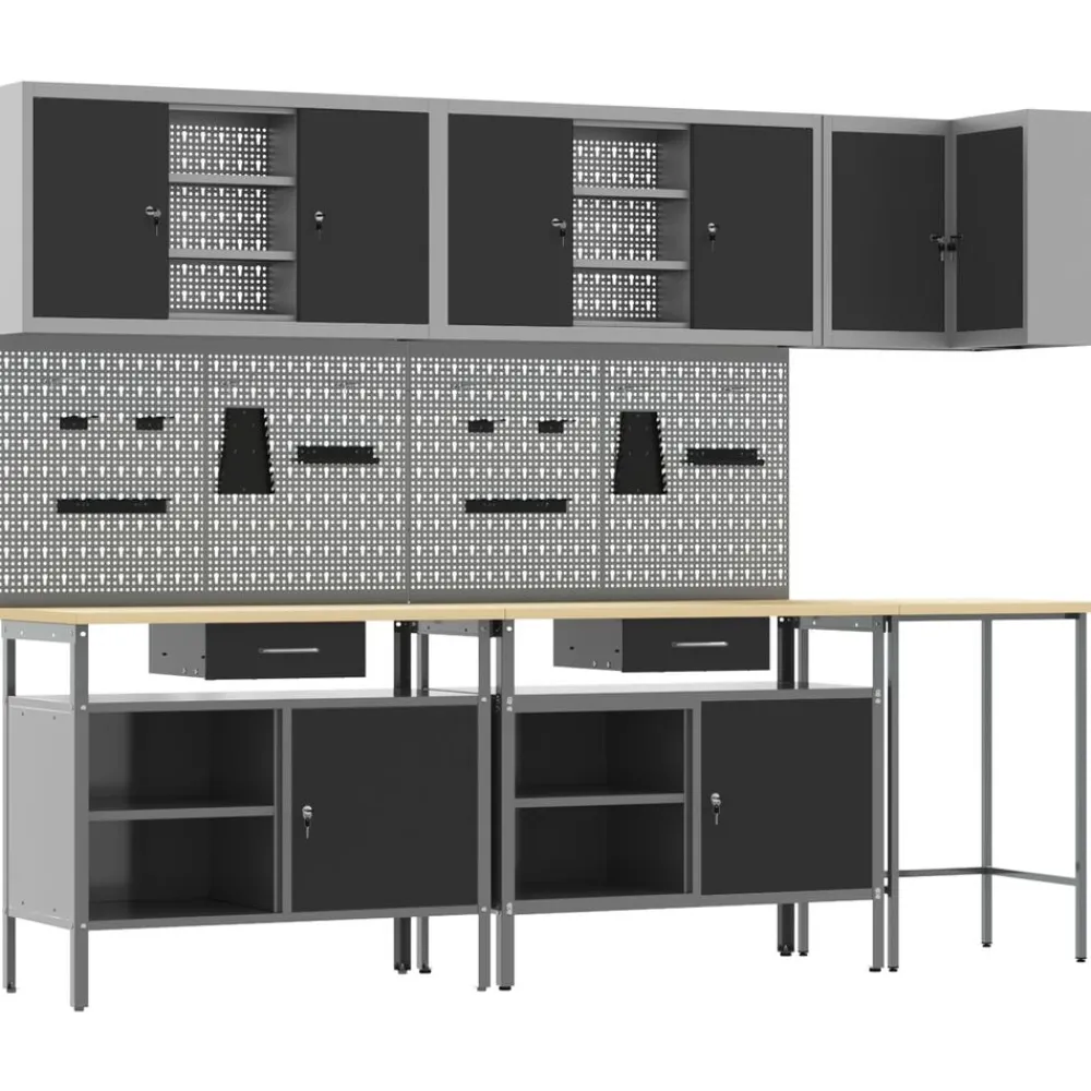 Bouwbeslag*vidaXL Werkkast set met lade met plank met slot 10 pcs en Grijs Zwart