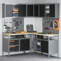 Bouwbeslag*vidaXL Werkkast set met lade met plank met slot 10 pcs en Grijs Zwart