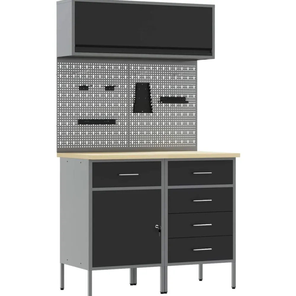 Bouwbeslag*vidaXL Werkkast set met lade met plank met opslag met slot 5 pcs Zwart