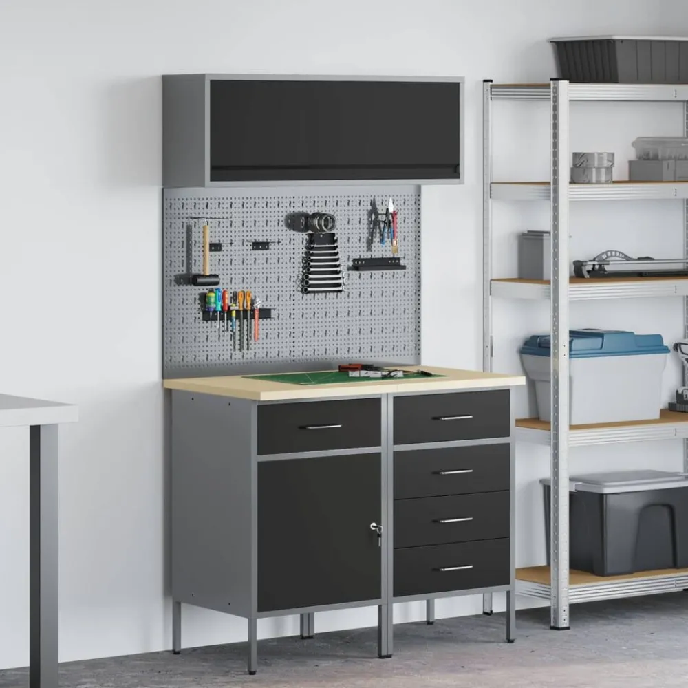 Bouwbeslag*vidaXL Werkkast set met lade met plank met opslag met slot 5 pcs Zwart