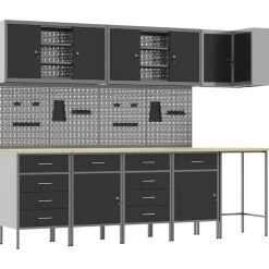 Bouwbeslag*vidaXL Werkkast set met lade met plank met slot 12 pcs en Grijs Zwart