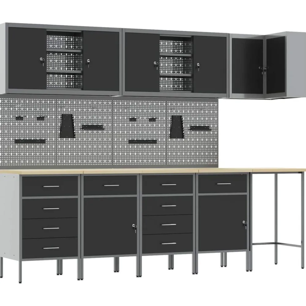 Bouwbeslag*vidaXL Werkkast set met lade met plank met slot 12 pcs en Grijs Zwart
