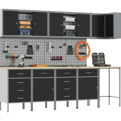 Bouwbeslag*vidaXL Werkkast set met lade met plank met slot 12 pcs en Grijs Zwart
