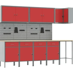 Bouwbeslag*vidaXL Werkkast set met lade met plank met opslag 12 pcs en Grijs Rood