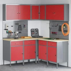 Bouwbeslag*vidaXL Werkkast set met lade met plank met opslag 12 pcs en Grijs Rood
