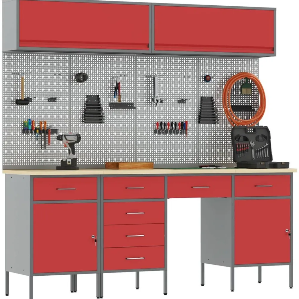 Bouwbeslag*vidaXL Werkkast set met lade met opslag met slot 10 pcs Rood