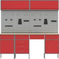 Bouwbeslag*vidaXL Werkkast set met lade met opslag met slot 10 pcs Rood