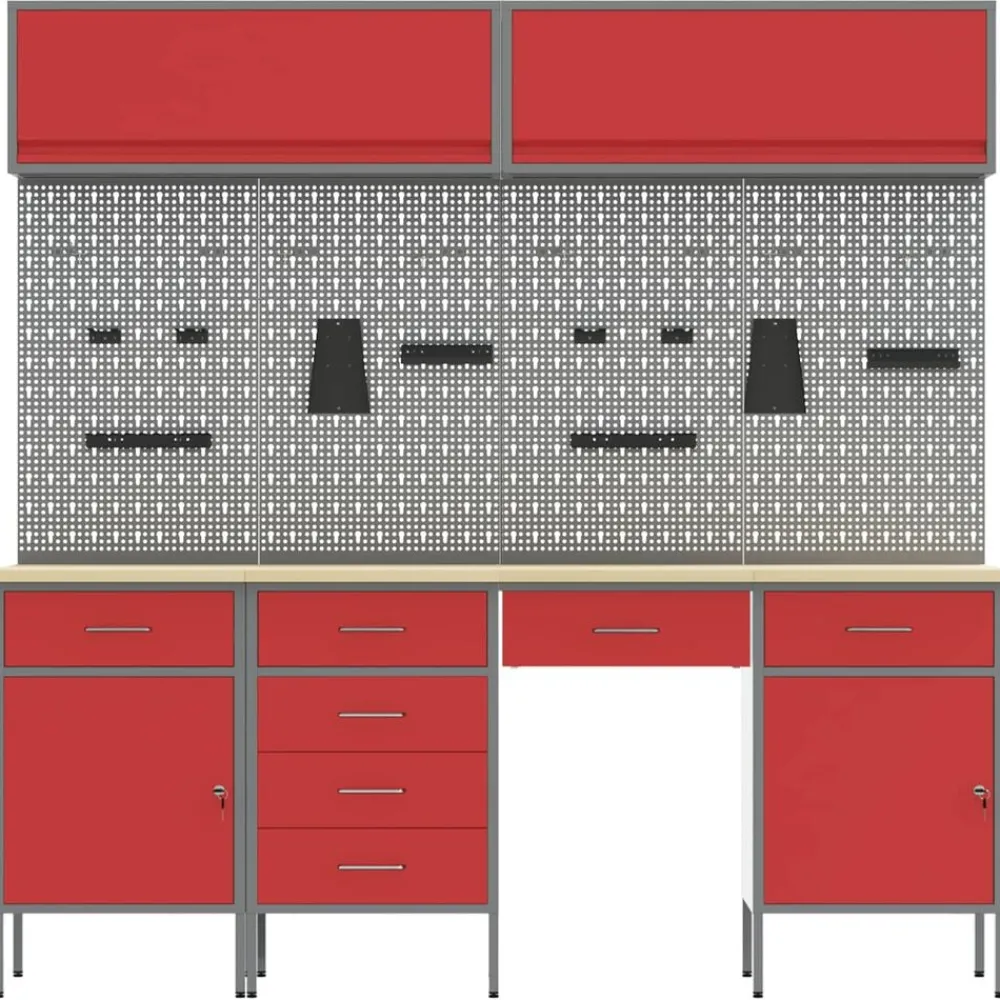 Bouwbeslag*vidaXL Werkkast set met lade met opslag met slot 10 pcs Rood