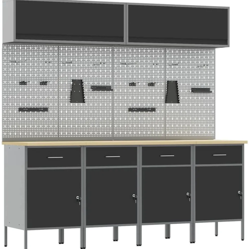 Bouwbeslag*vidaXL Werkkast set met lade met opslag met slot 10 pcs Zwart