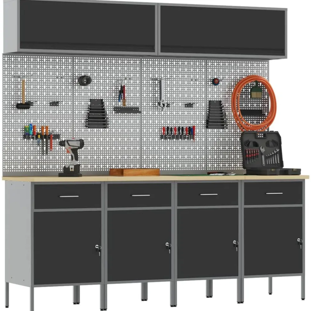 Bouwbeslag*vidaXL Werkkast set met lade met opslag met slot 10 pcs Zwart