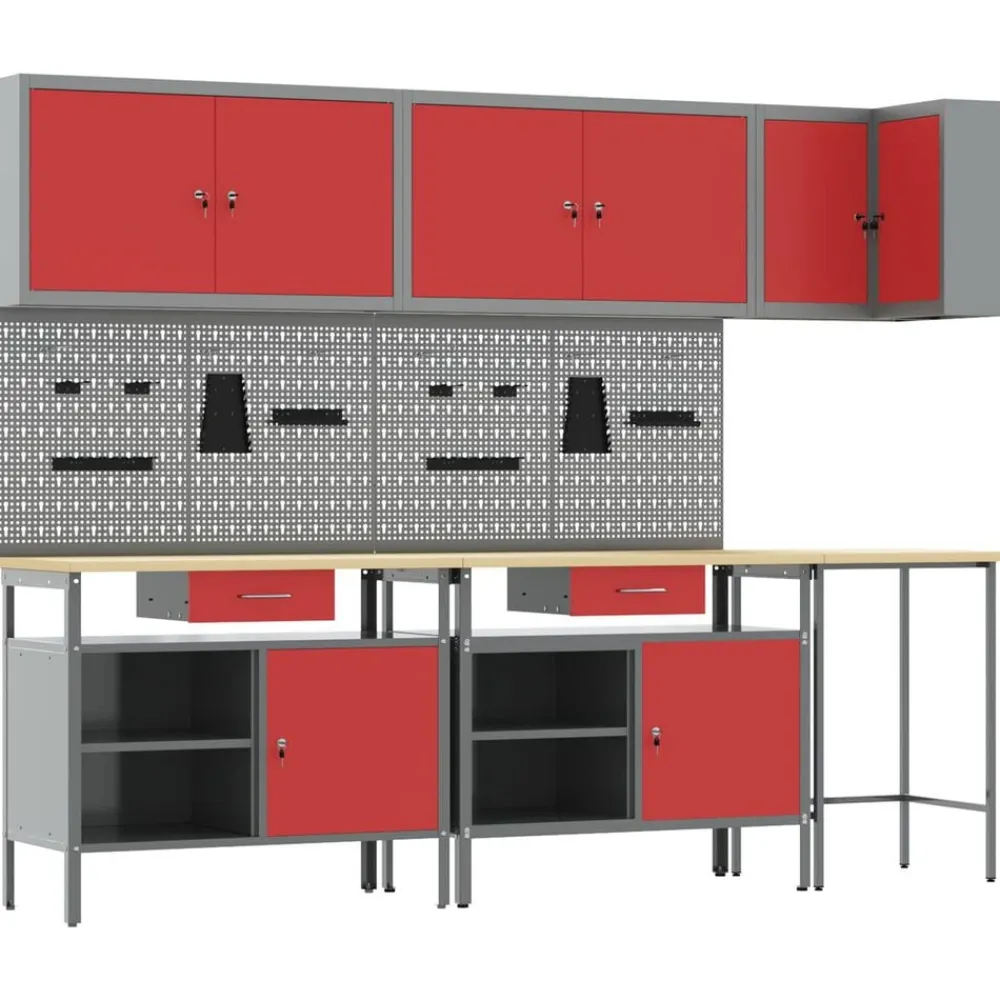 Werkkast set met lade met plank met opslag 10 pcs en Grijs>vidaXL Outlet