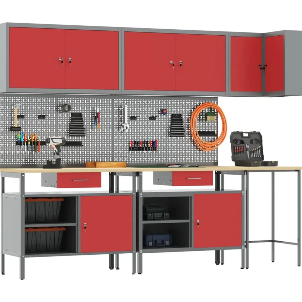 Werkkast set met lade met plank met opslag 10 pcs en Grijs>vidaXL Outlet
