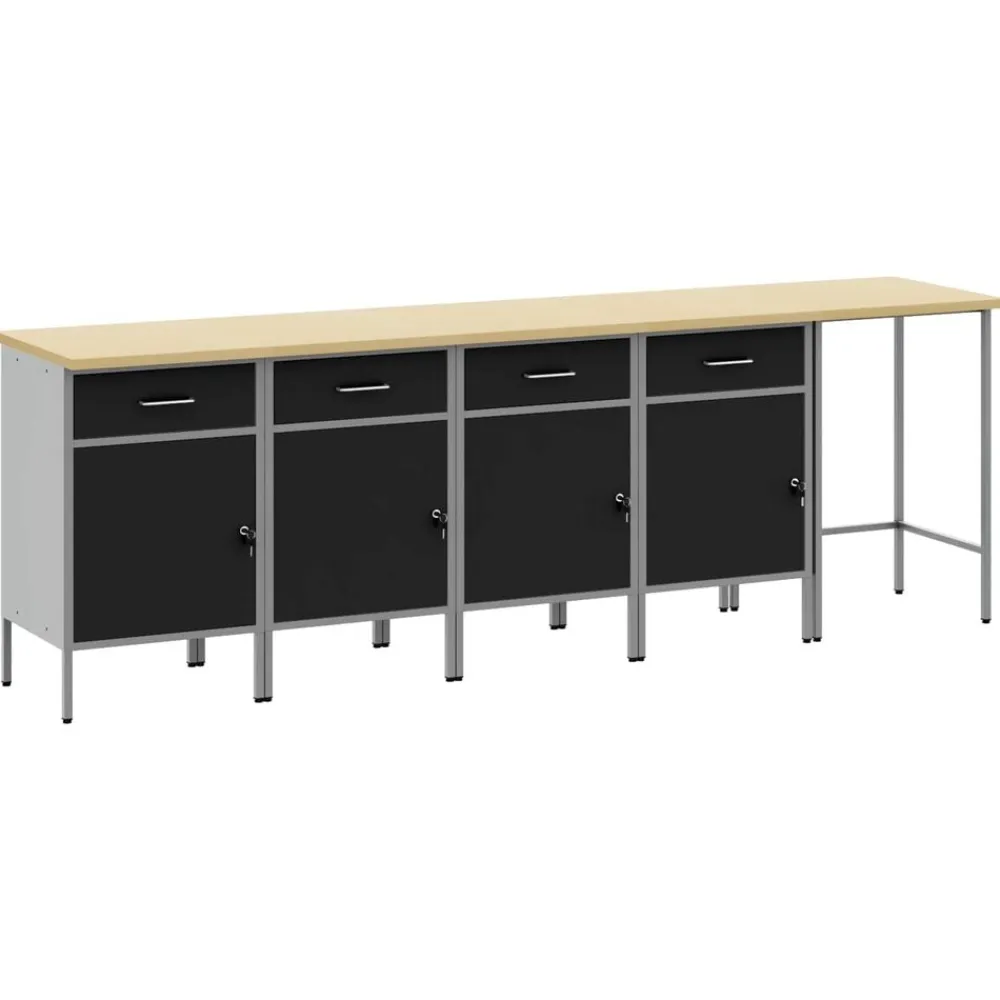 Werkkast set met lade met opslag met slot 5 pcs en Grijs>vidaXL