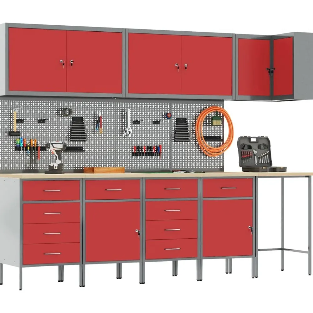 Werkkast set met lade met plank met opslag 12 pcs en Grijs>vidaXL Hot