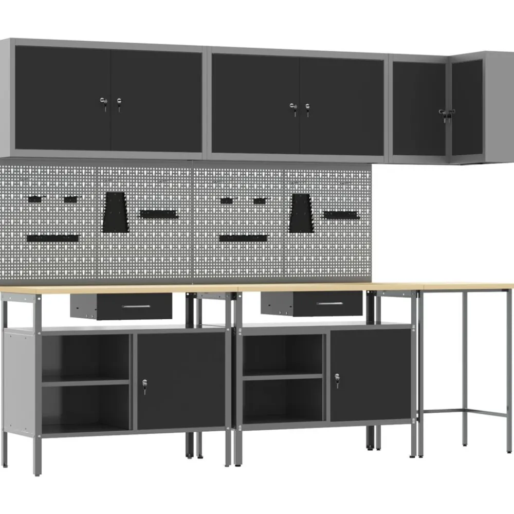 Werkkast set met lade met plank met slot 10 pcs en Grijs>vidaXL Hot