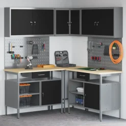 Werkkast set met lade met plank met slot 10 pcs en Grijs>vidaXL Hot